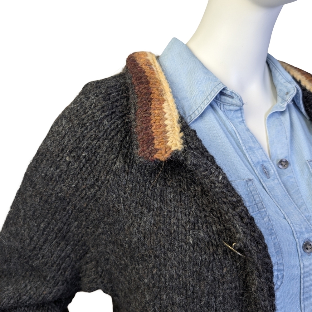 Hand Knit Longline Cabin Cardigan | Earth Tones | Size Small - Picture 8 of 9